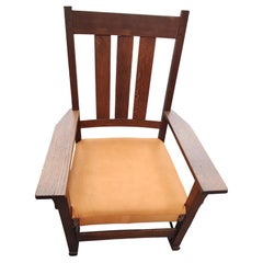 Arts & Crafts Mission Rocker by Gustav Stickley with Leather Seat