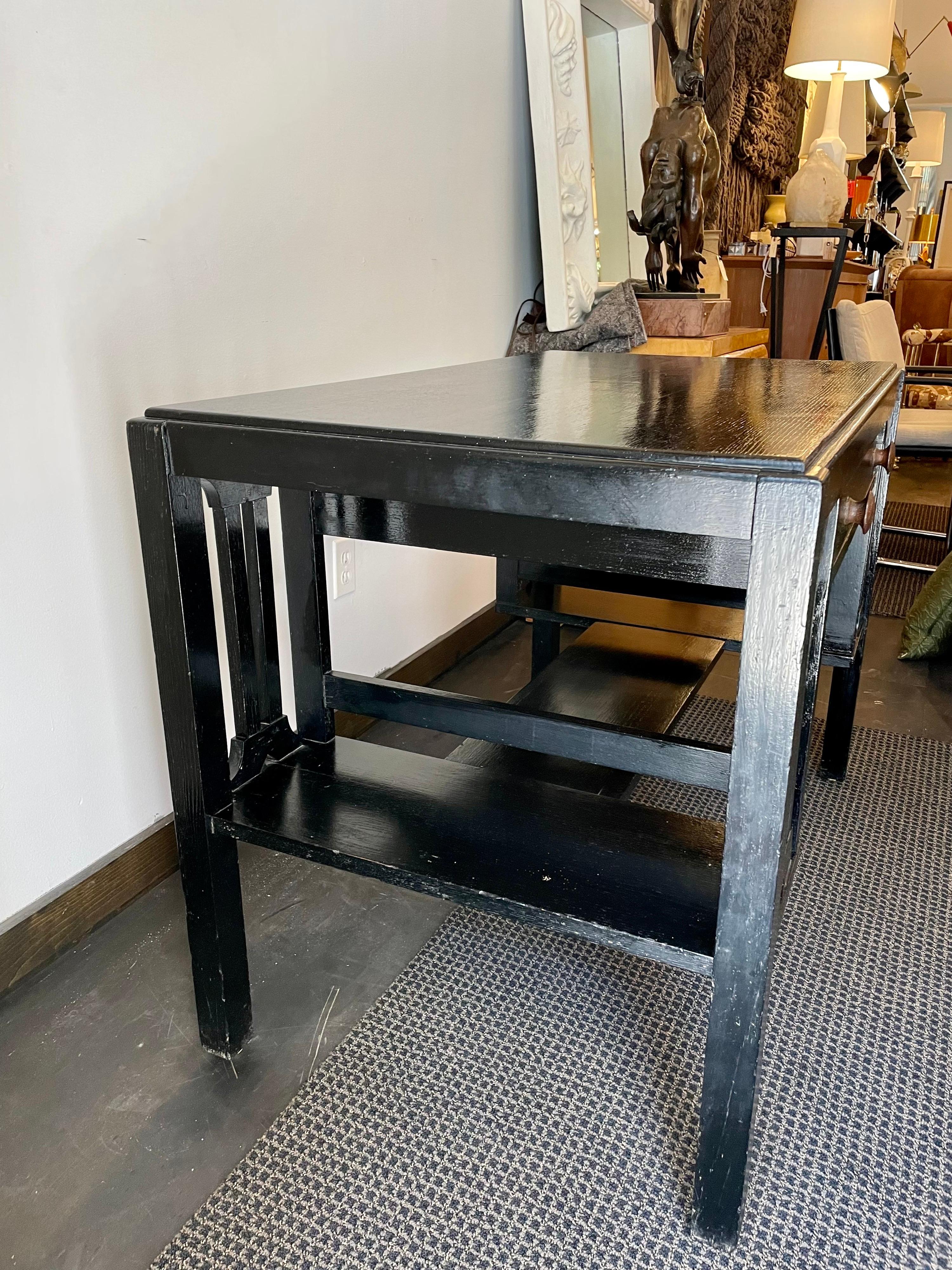Arts & Crafts Mission Style Black Solid Oak Desk with Side Shelves For Sale 4