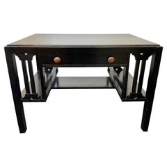 Scrivania in stile Mission Arts & Crafts in rovere massiccio nero con ripiani laterali