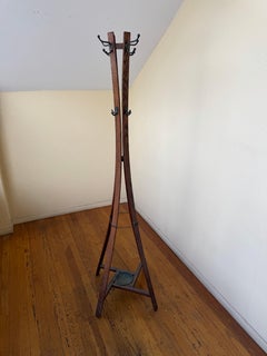 Arts & Crafts Mission Style Coat Tree Rare Oak & Brass