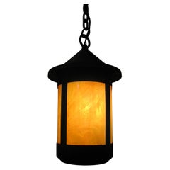 Arts & Crafts Mission Style Copper Lanterns with Cream Slag Glass 4 Available
