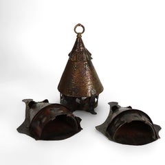 Arts & Crafts Mission Style Hammered Copper Lantern & Sconces 20thC