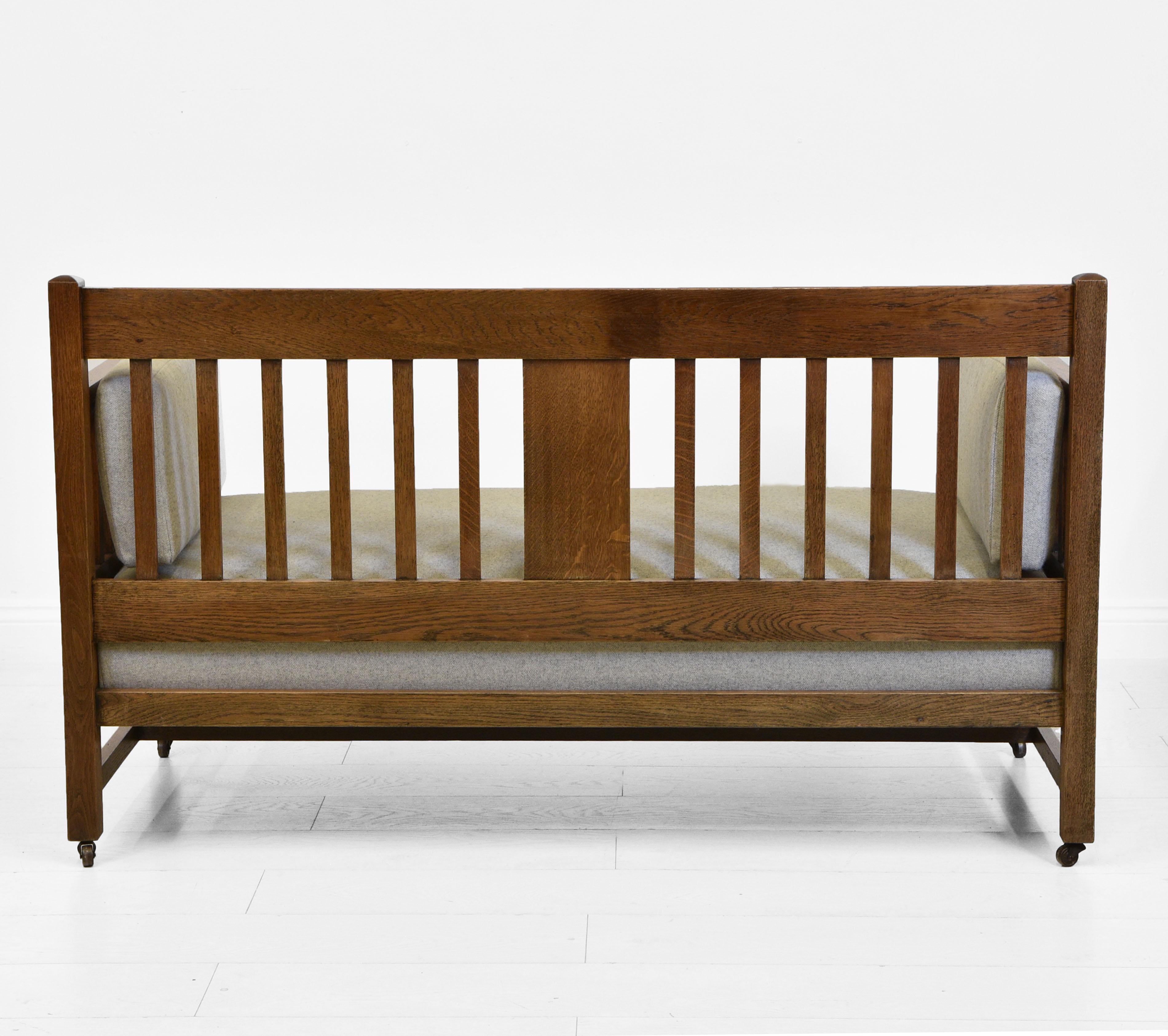 Arts & Crafts Mission Style Oak Drop Arm Settee Sofa Day Bed 2