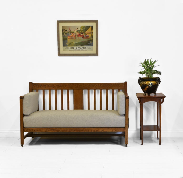Arts and Crafts Mission Style Oak Drop Arm Settee Sofa Day Bed at