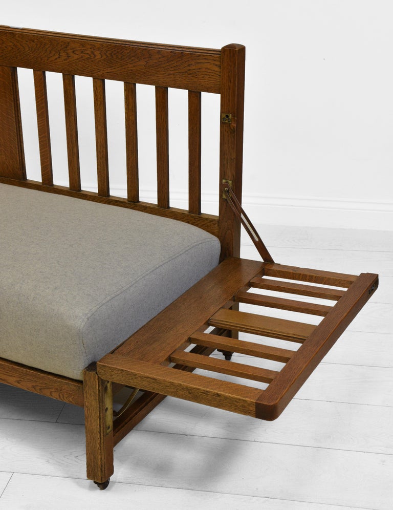 Arts and Crafts Mission Style Oak Drop Arm Settee Sofa Day Bed at