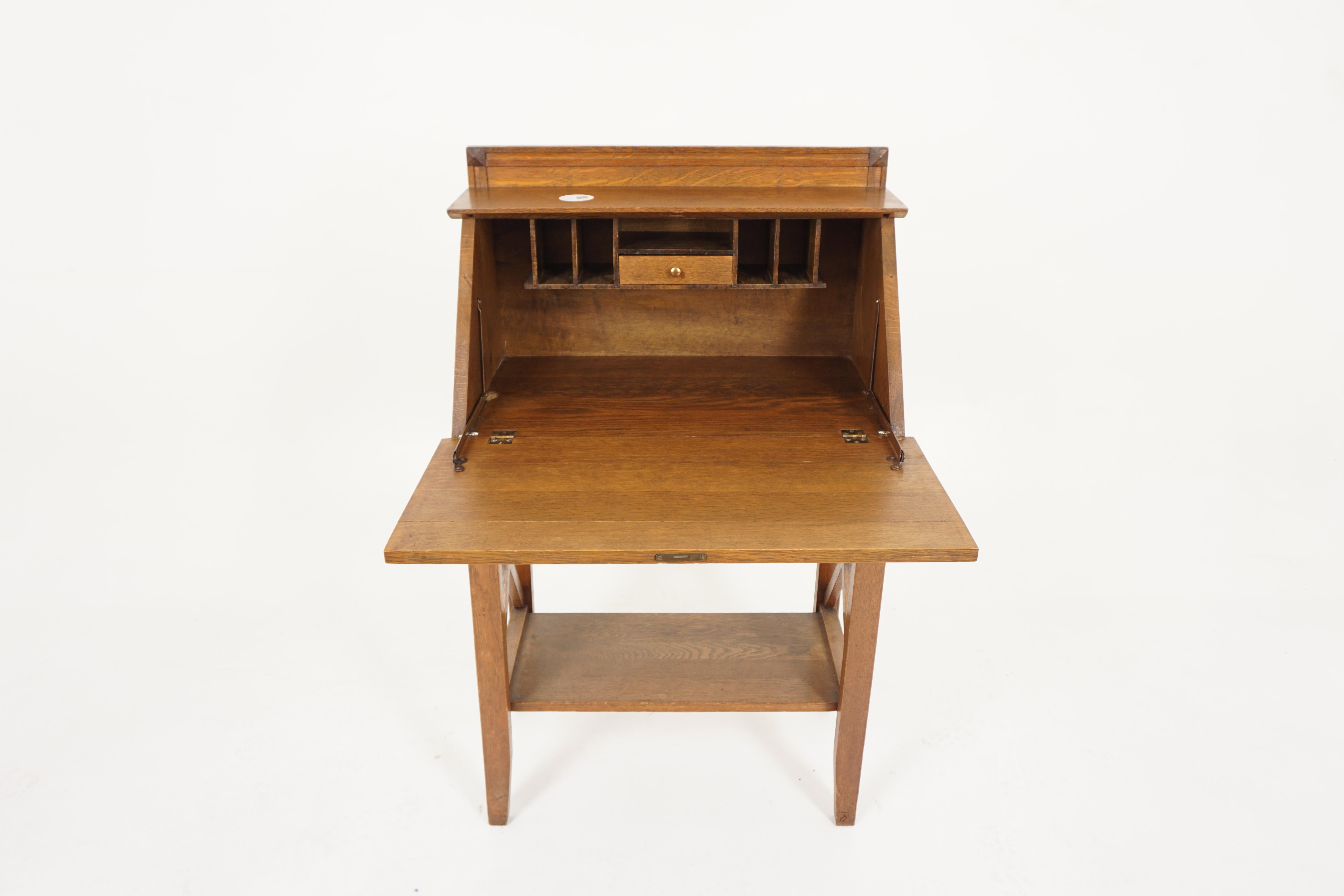 Arts & Crafts Mission Tiger Oak Drop Front Secretaire Desk, American 1910, H885 In Good Condition In Vancouver, BC