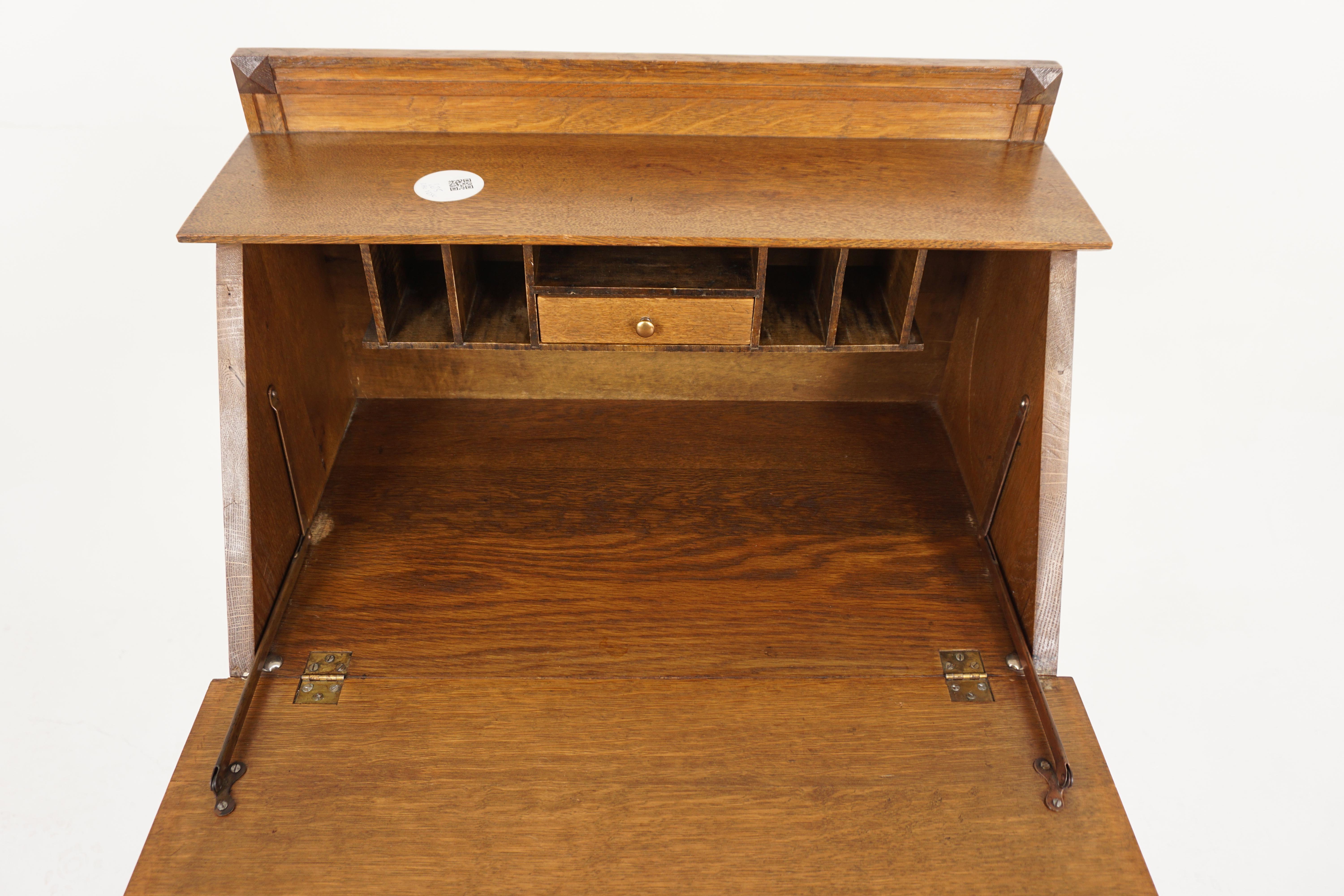 20th Century Arts & Crafts Mission Tiger Oak Drop Front Secretaire Desk, American 1910, H885