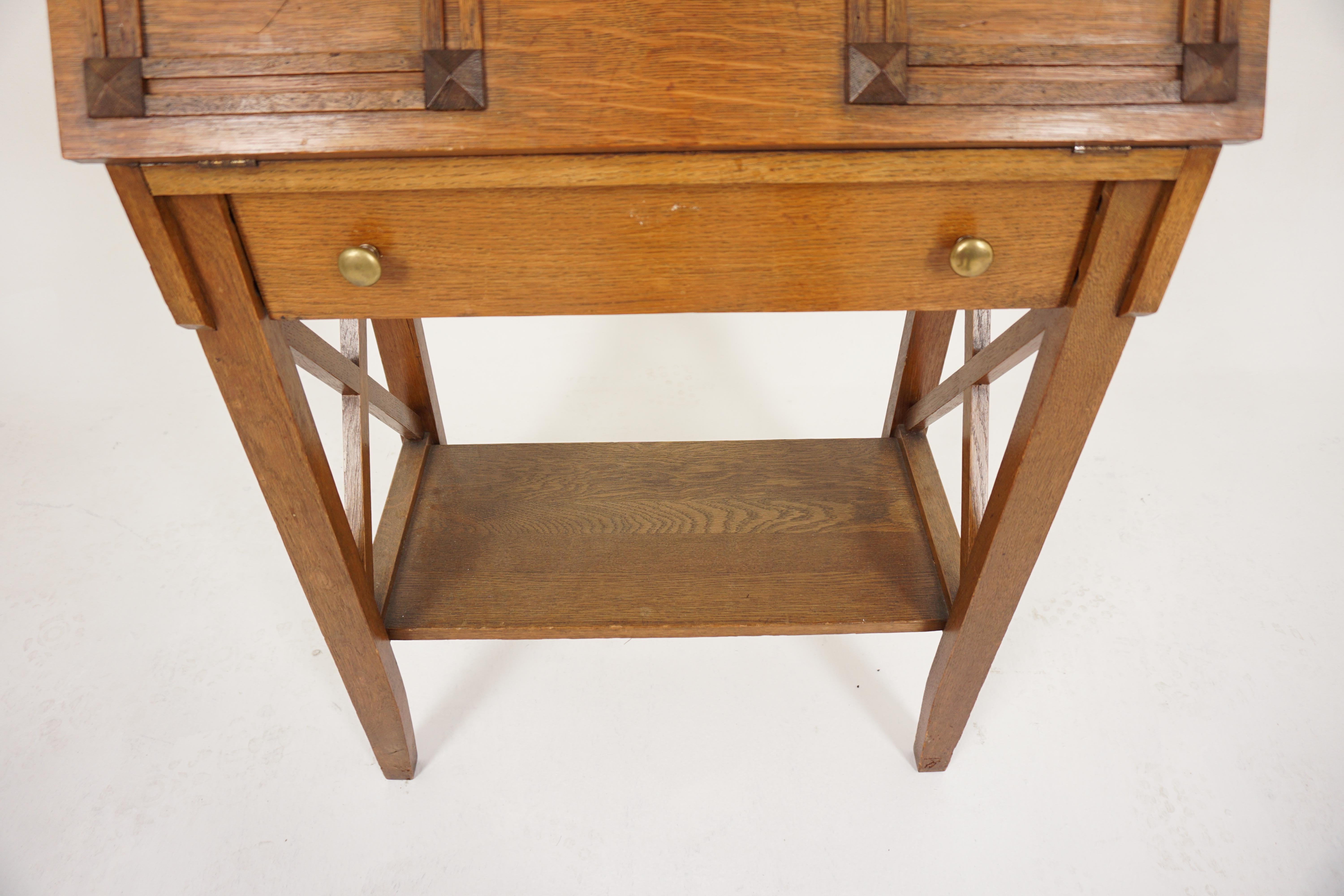 Arts & Crafts Mission Tiger Oak Drop Front Secretaire Desk, American 1910, H885 4