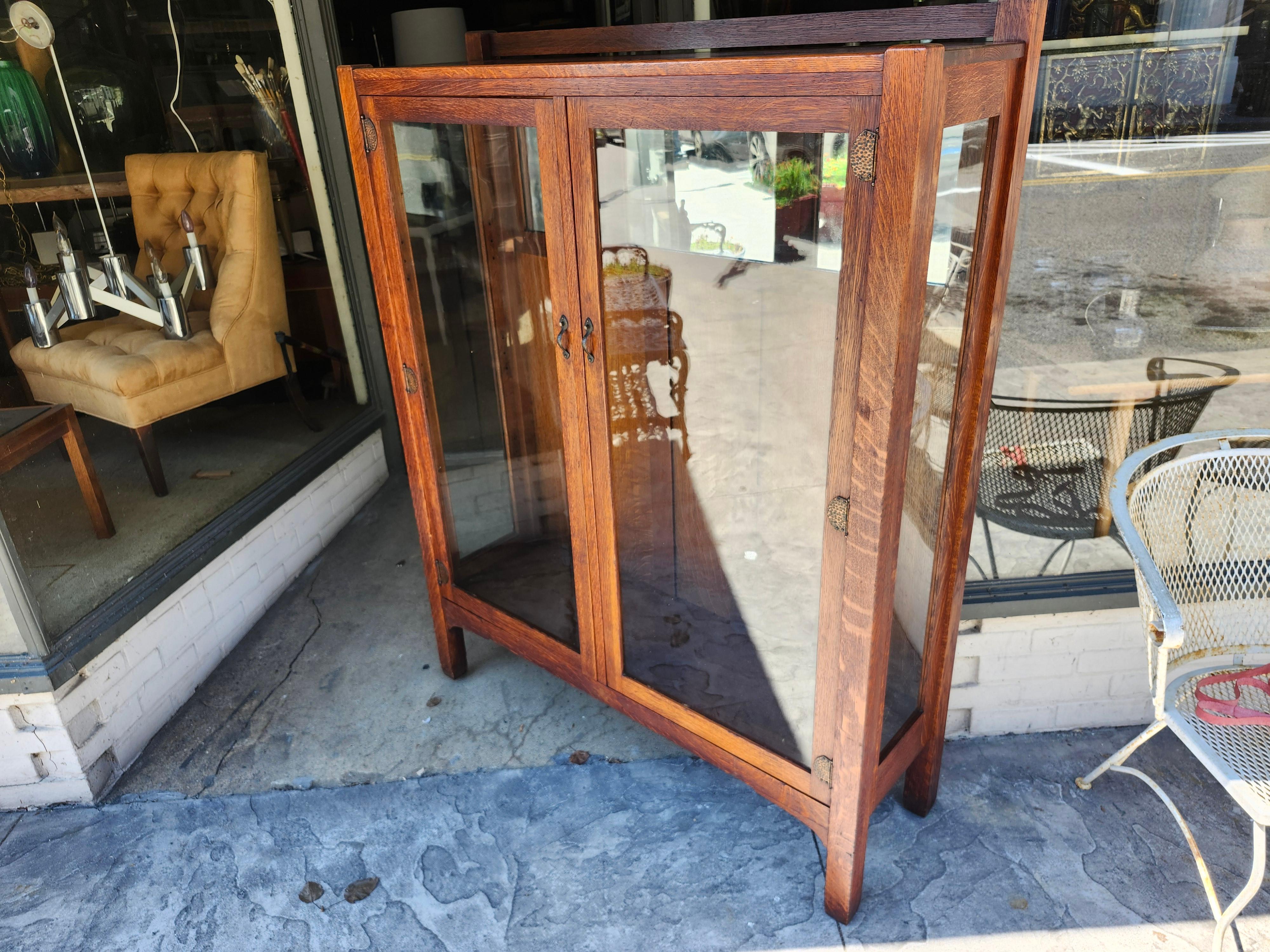 Arts & Crafts Mission Two Door China Display Cabinet Bookcase Stickley Bros 1910 2