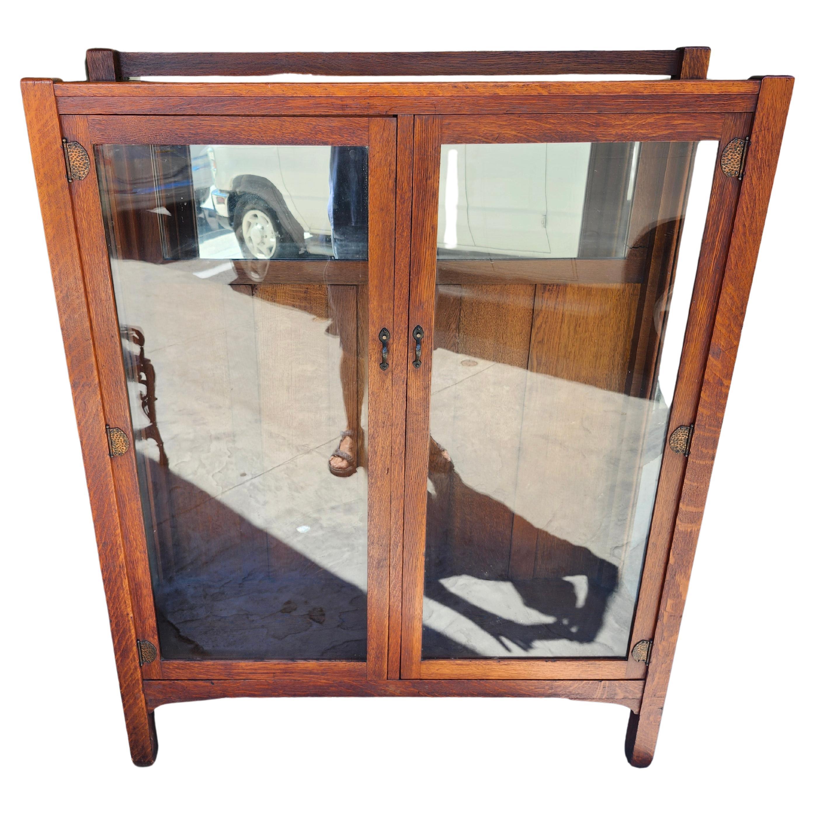 Hand-Crafted Arts & Crafts Mission Two Door China Display Cabinet Bookcase Stickley Bros 1910
