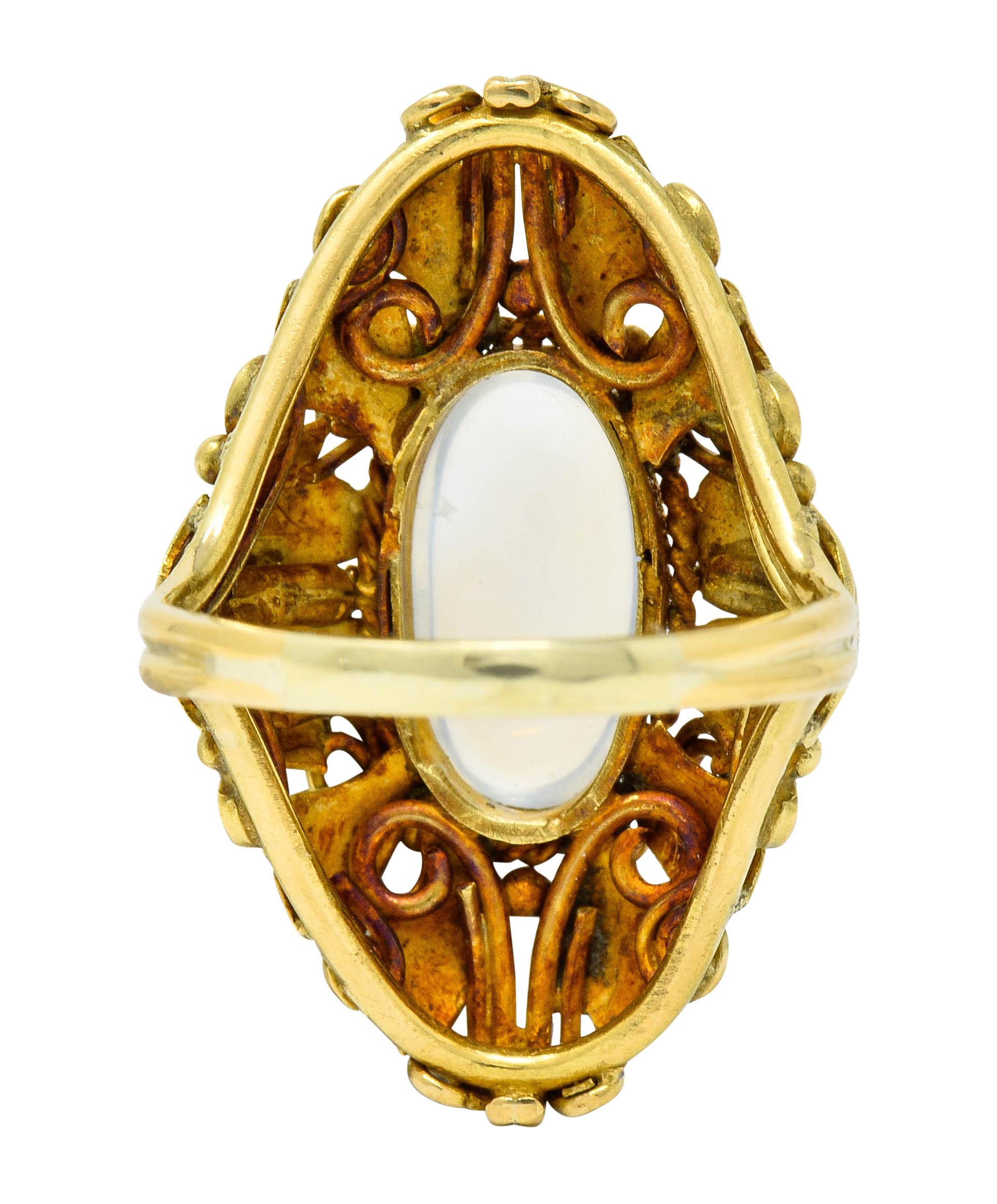 Arts and Crafts Arts & Crafts Moonstone 18 Karat Gold Layered Foliate Ring
