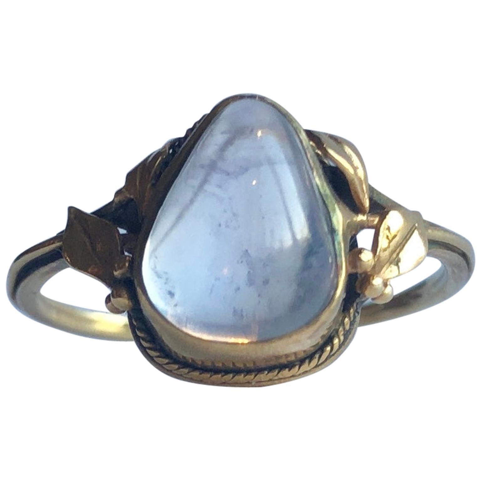 Arts & Crafts Moonstone and 9 Carat Gold Ring