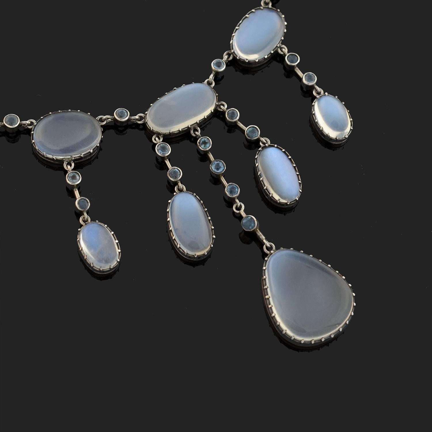 Arts & Crafts Moonstone and Aquamarine Festoon Necklace In Good Condition In Narberth, PA