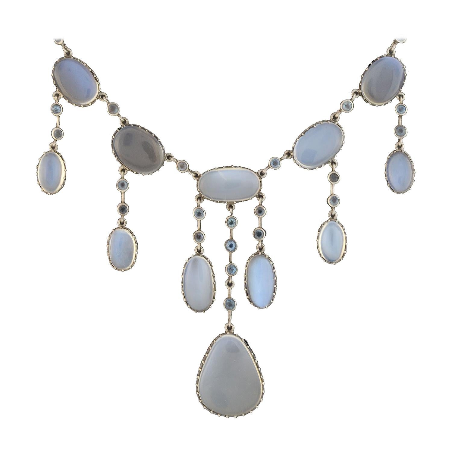 Arts & Crafts Moonstone and Aquamarine Festoon Necklace