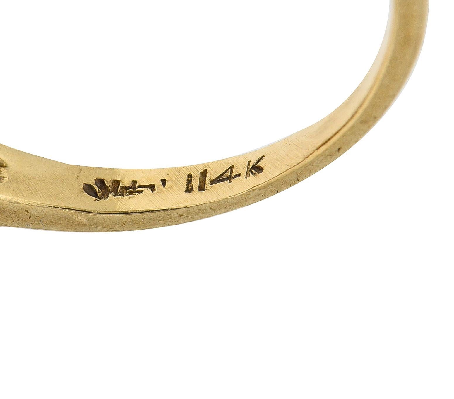 Kunsthandwerklicher antiker Mondstein-Cabochon 14K dreifarbiger Goldring mit Blumenmuster 3