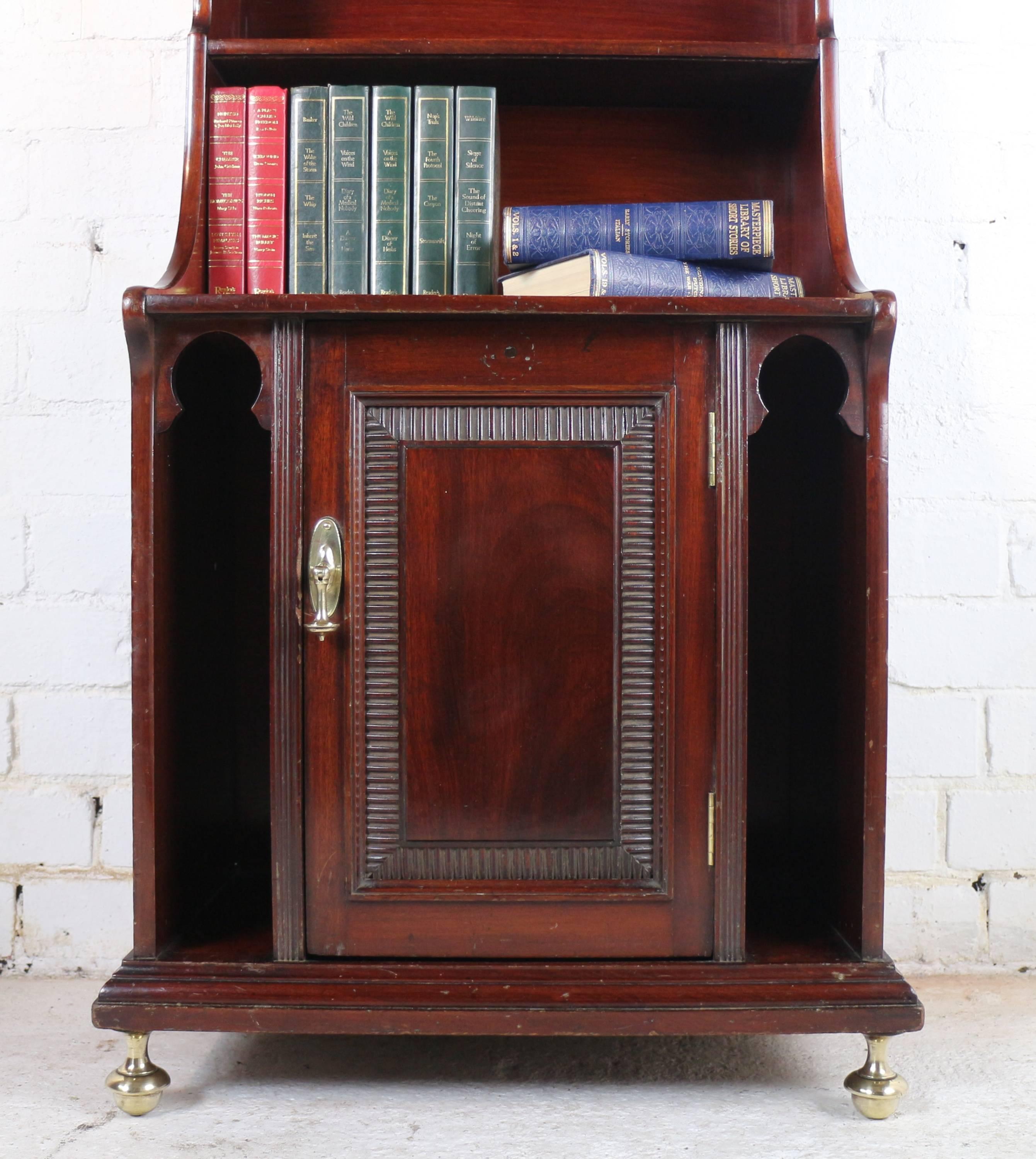 English Arts & Crafts Moorish Waterfall Bookcase Cabinet by Shapland & Petter For Sale