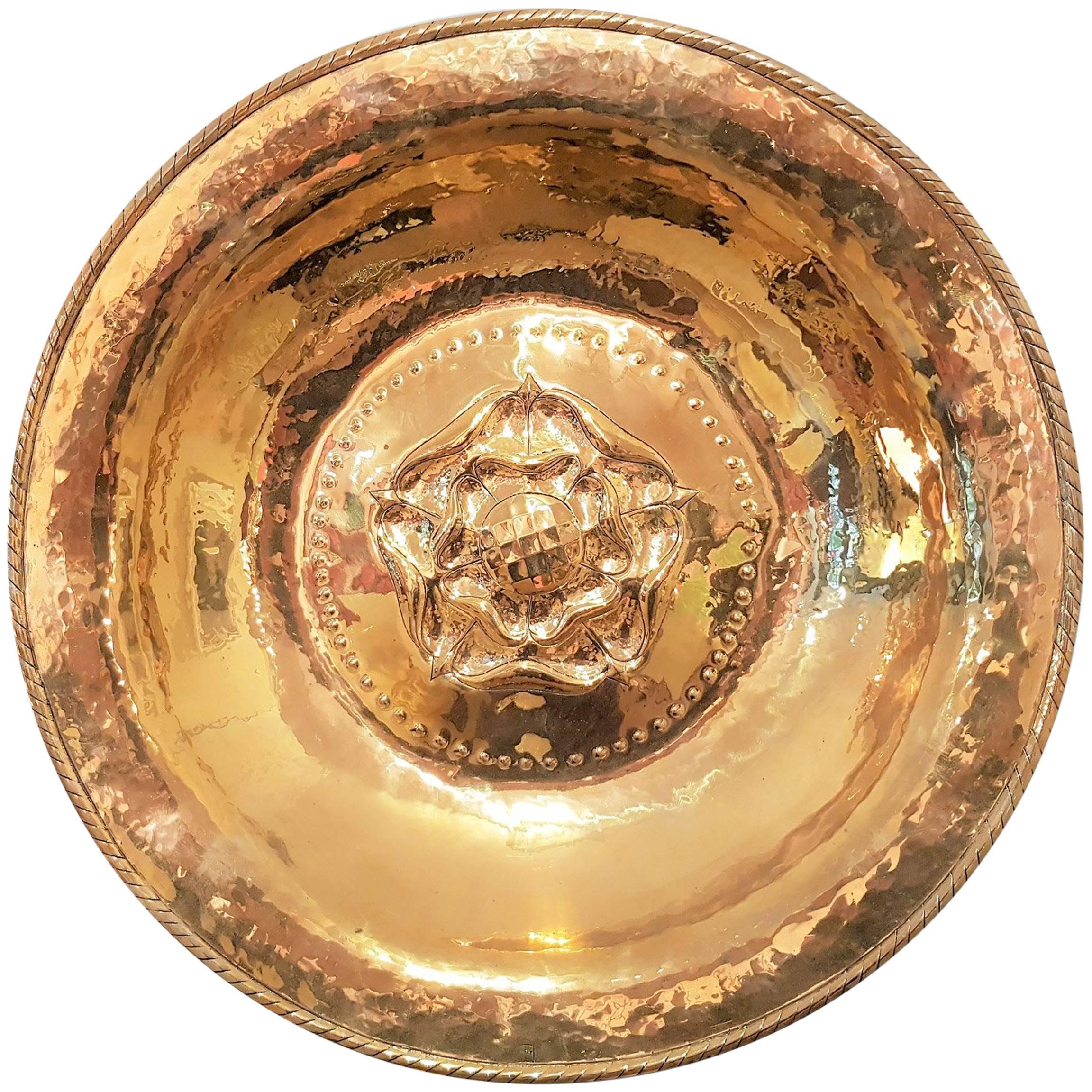 Arts & Crafts Movement Brass Tudor Rose Charger by Hugh Wallis For Sale