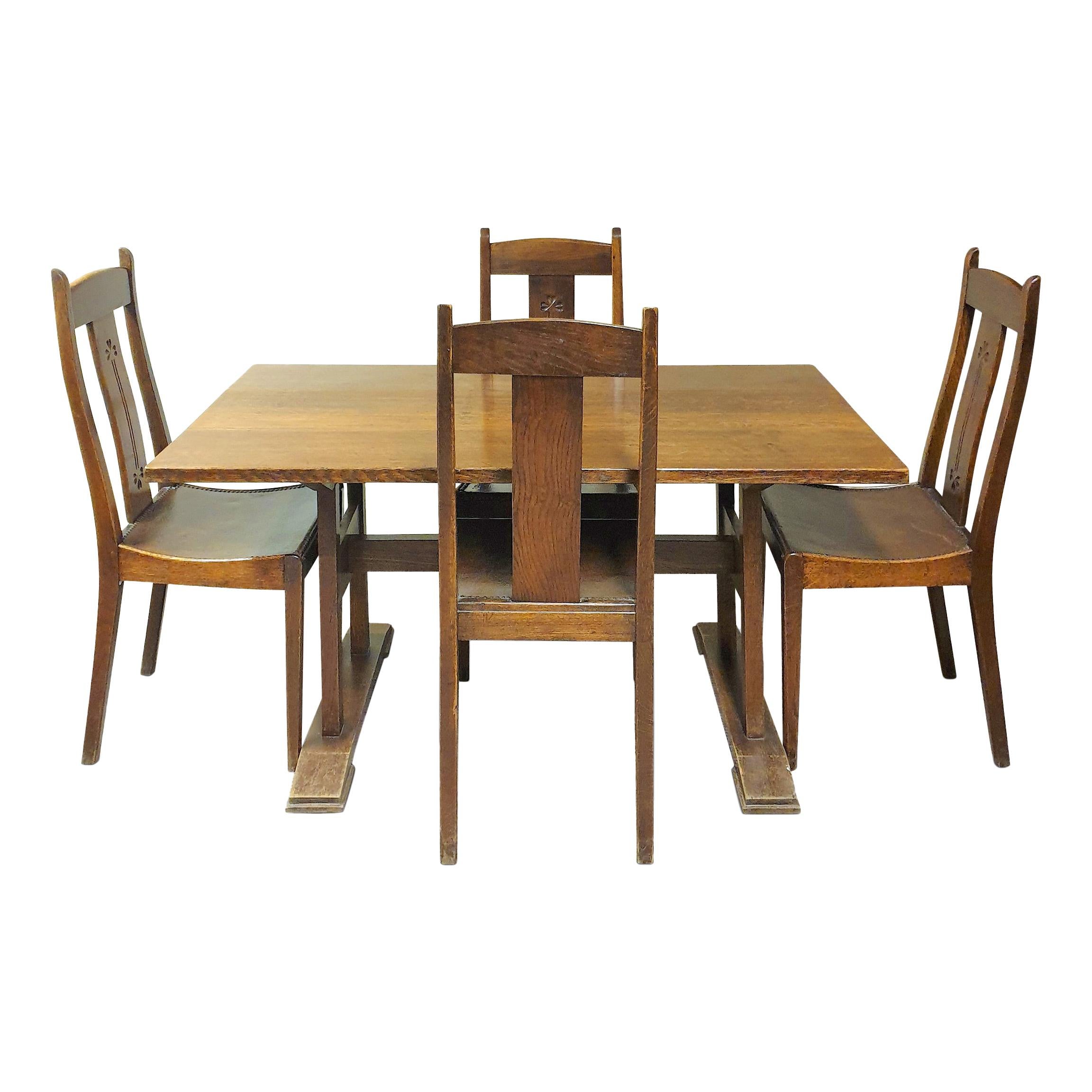 Arts & Crafts Movement Dining Set with Chairs by Arthur Simpson of Kendal