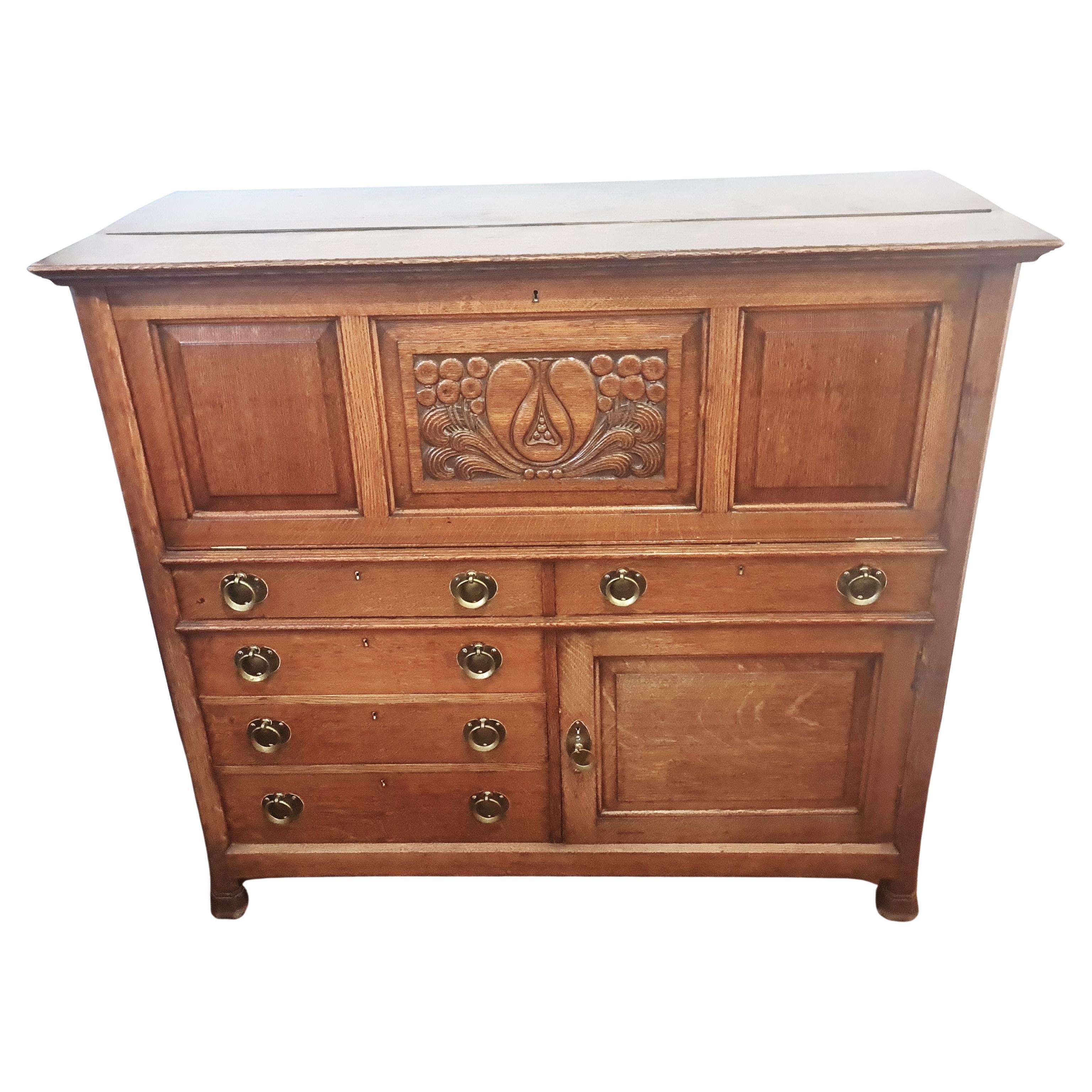 Arts & Crafts Movement Oak Secretaire Cabinet Desk