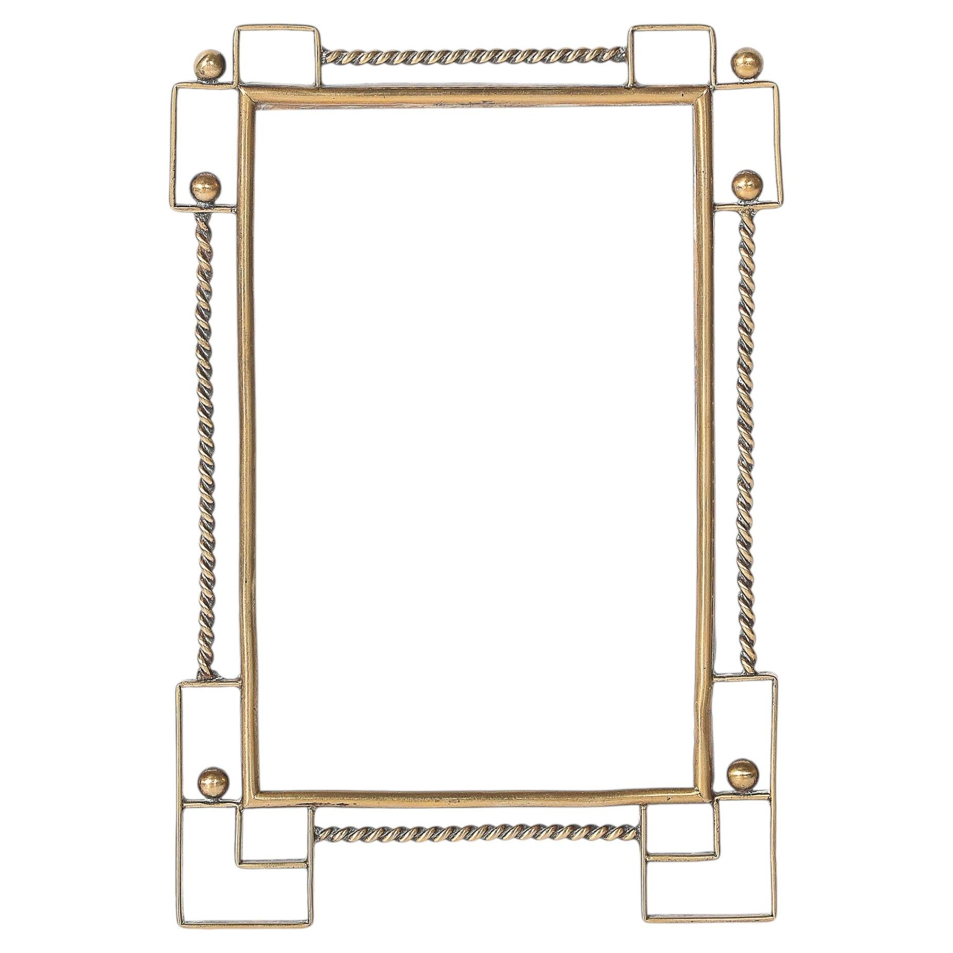 Arts & Crafts Movement Polished Bronze Rope & Geometric Form Picture Frame