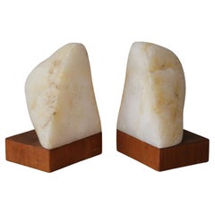 Arts & Crafts Natural Cut Gem Rock Bookends. Timeless Decor Wood Stone