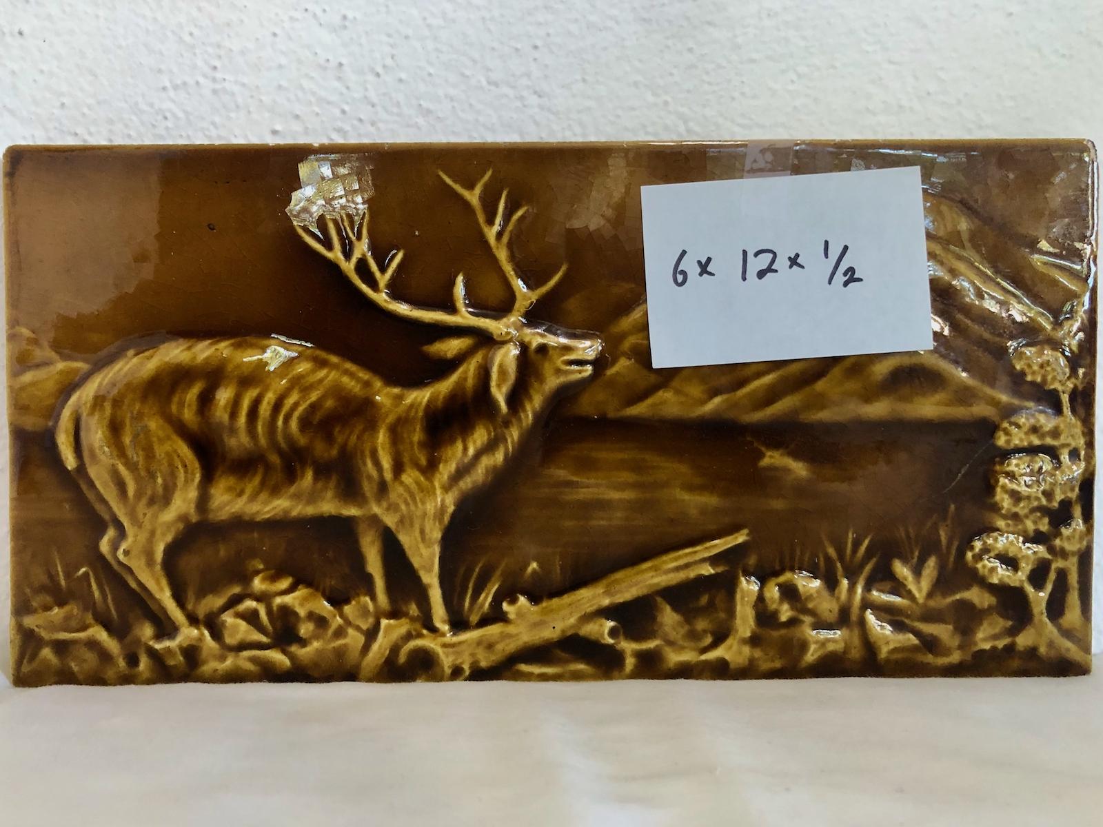 American Arts & Crafts Nature Scene on a Raised Relief Glazed Tile For Sale