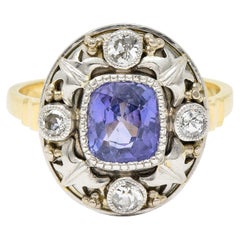 Arts & Crafts No Heat Ceylon Purple Sapphire Diamond Platinum-Topped 14 Karat Go