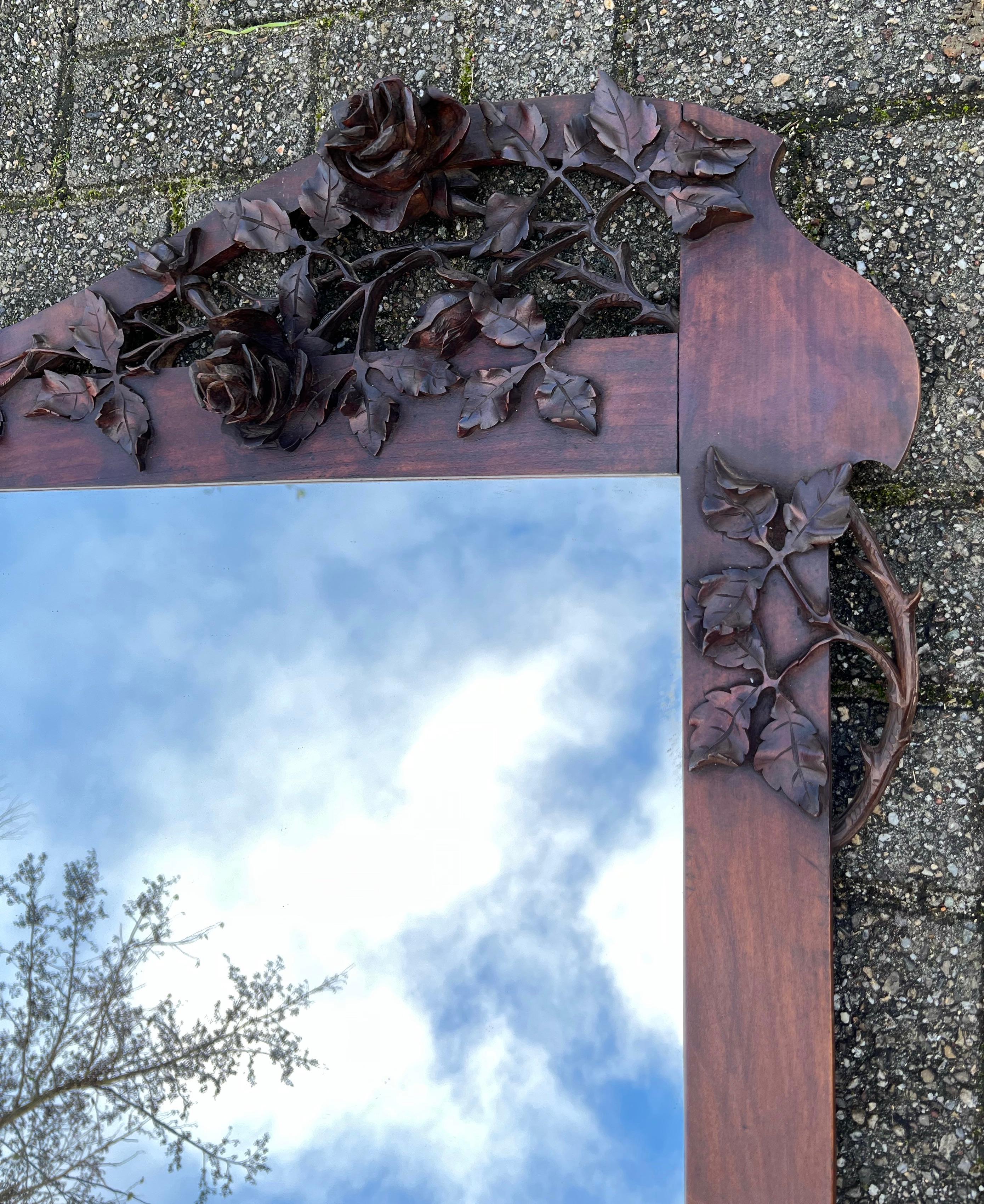 Arts & Crafts Nutwood Wall or Fireplace Mirror with Amazing Hand Carved Roses 7