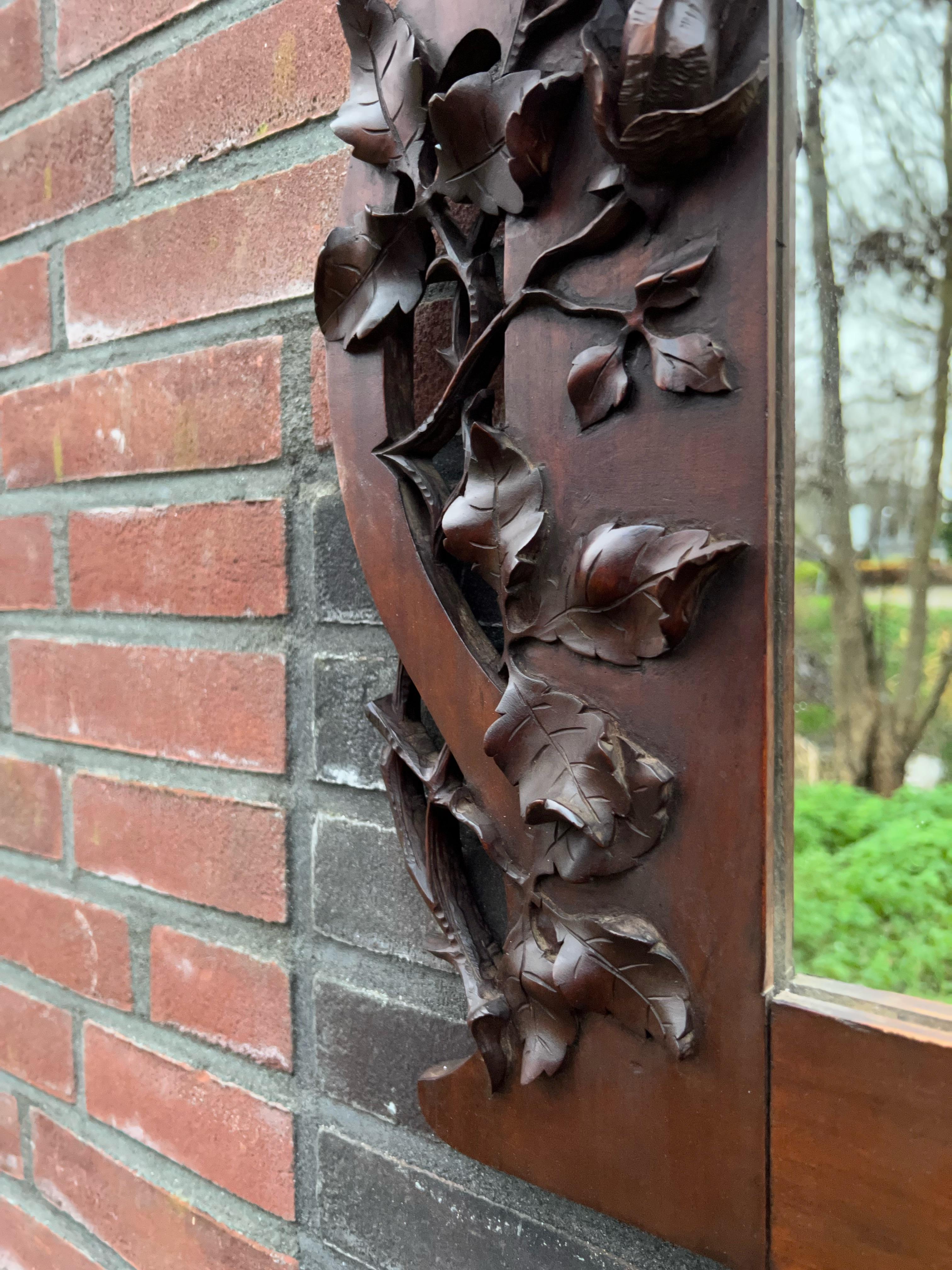 Arts & Crafts Nutwood Wall or Fireplace Mirror with Amazing Hand Carved Roses 11