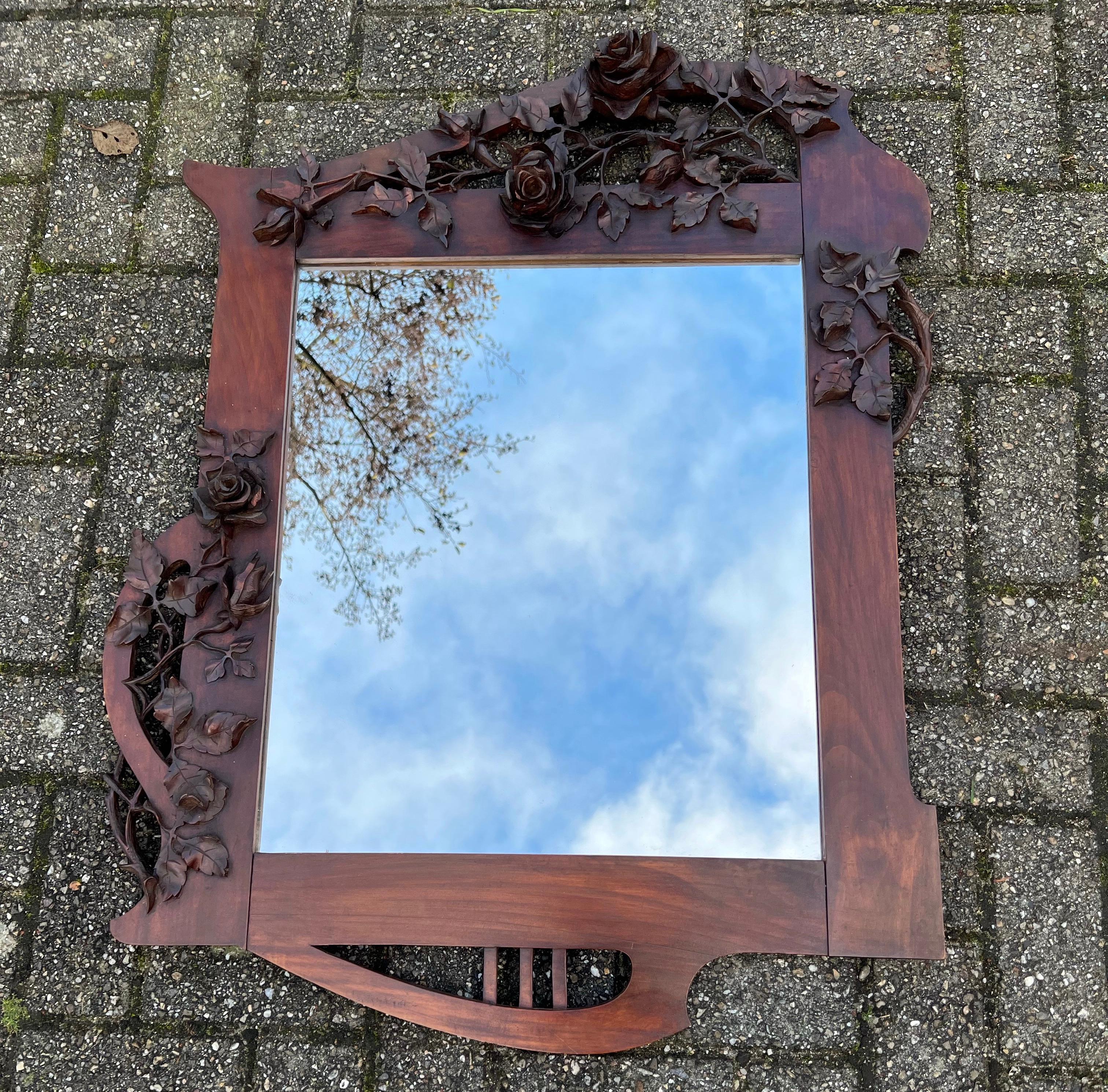 Perfect size and truly artistic antique wall mirror.

If you are looking for unique, top quality Arts & Crafts antiques to grace your living space then this one of a kind mirror could be flying your way soon. This is the kind of top quality