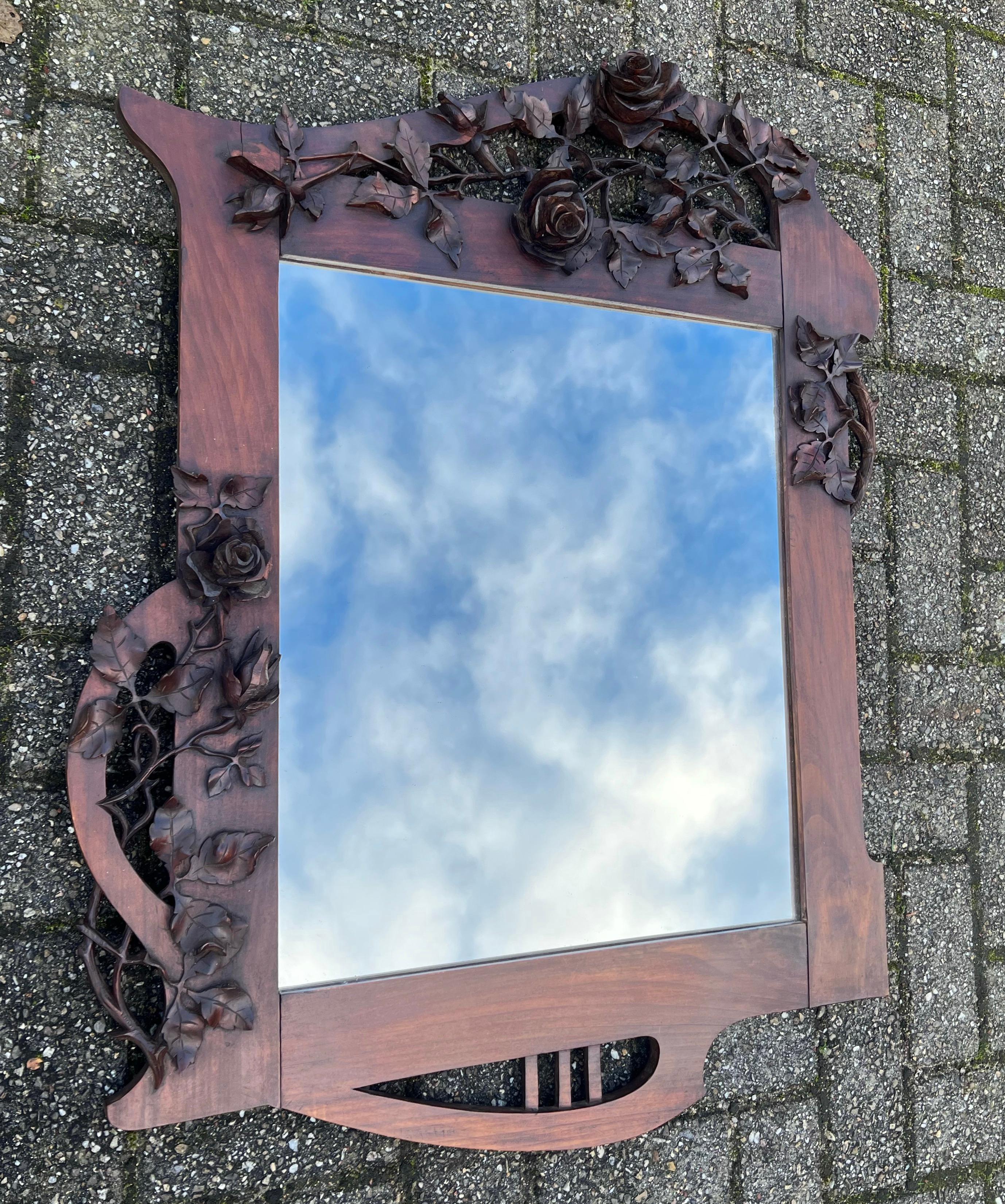 Arts and Crafts Arts & Crafts Nutwood Wall or Fireplace Mirror with Amazing Hand Carved Roses