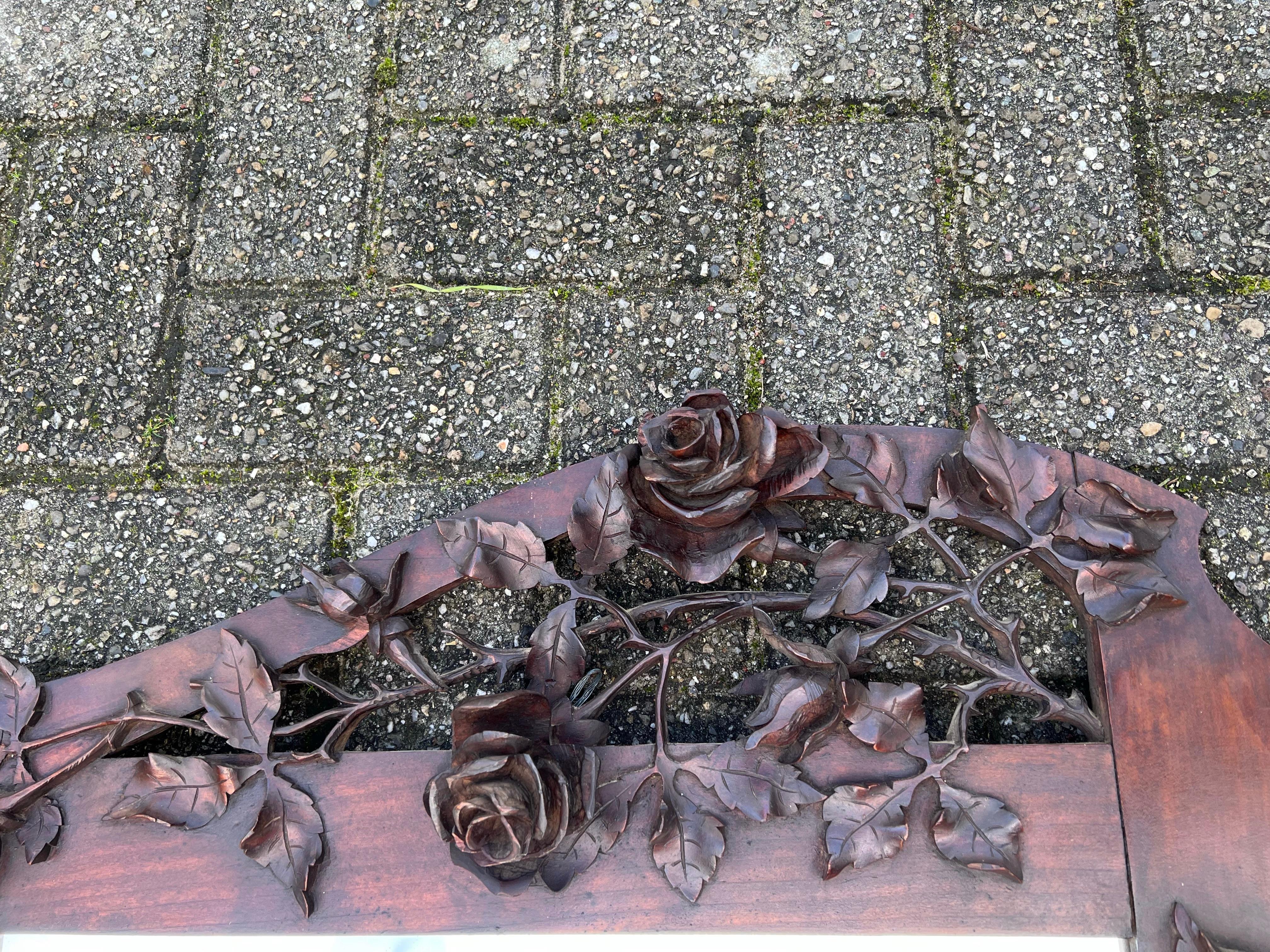 Arts & Crafts Nutwood Wall or Fireplace Mirror with Amazing Hand Carved Roses In Good Condition In Lisse, NL
