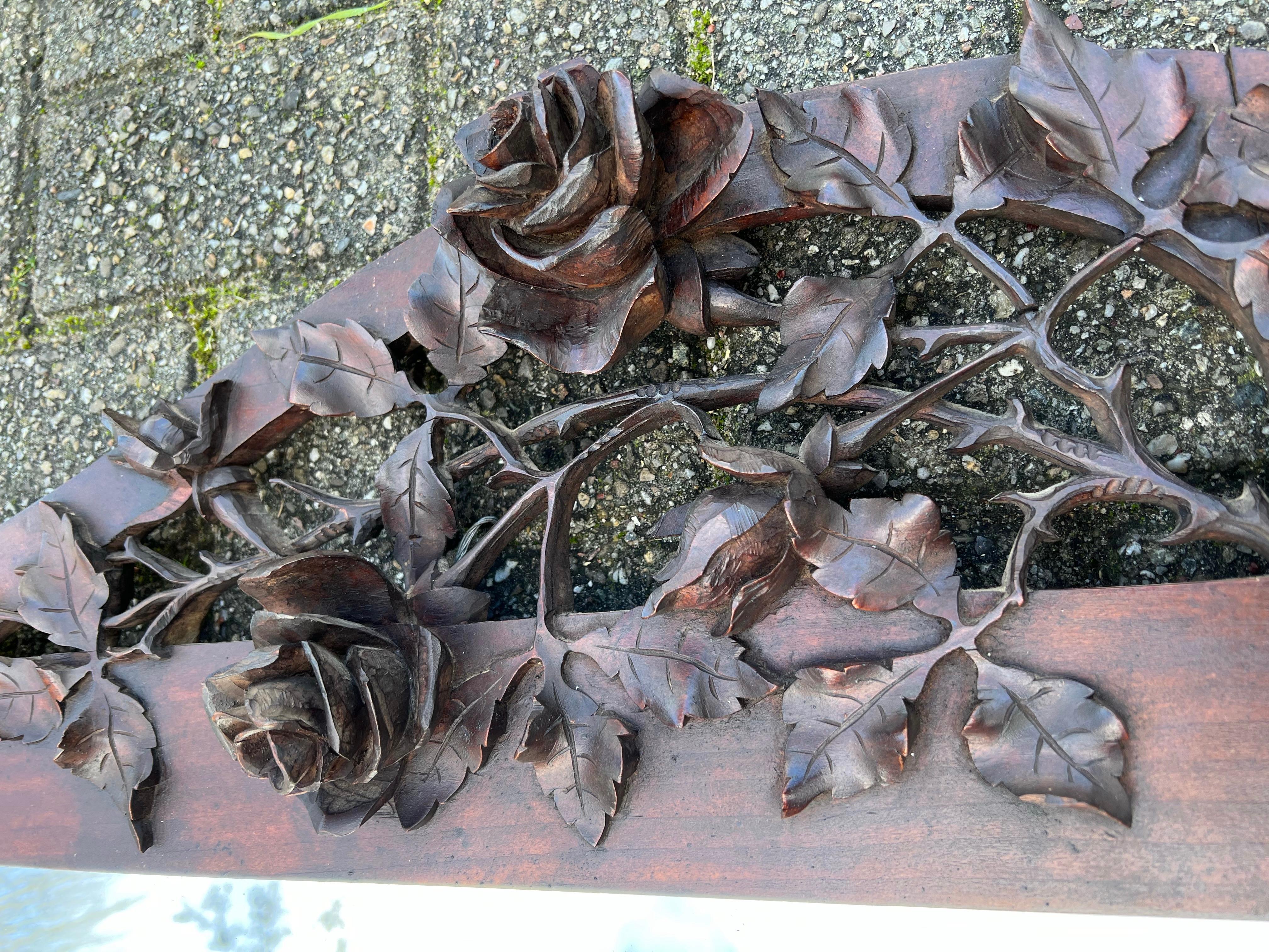 20th Century Arts & Crafts Nutwood Wall or Fireplace Mirror with Amazing Hand Carved Roses