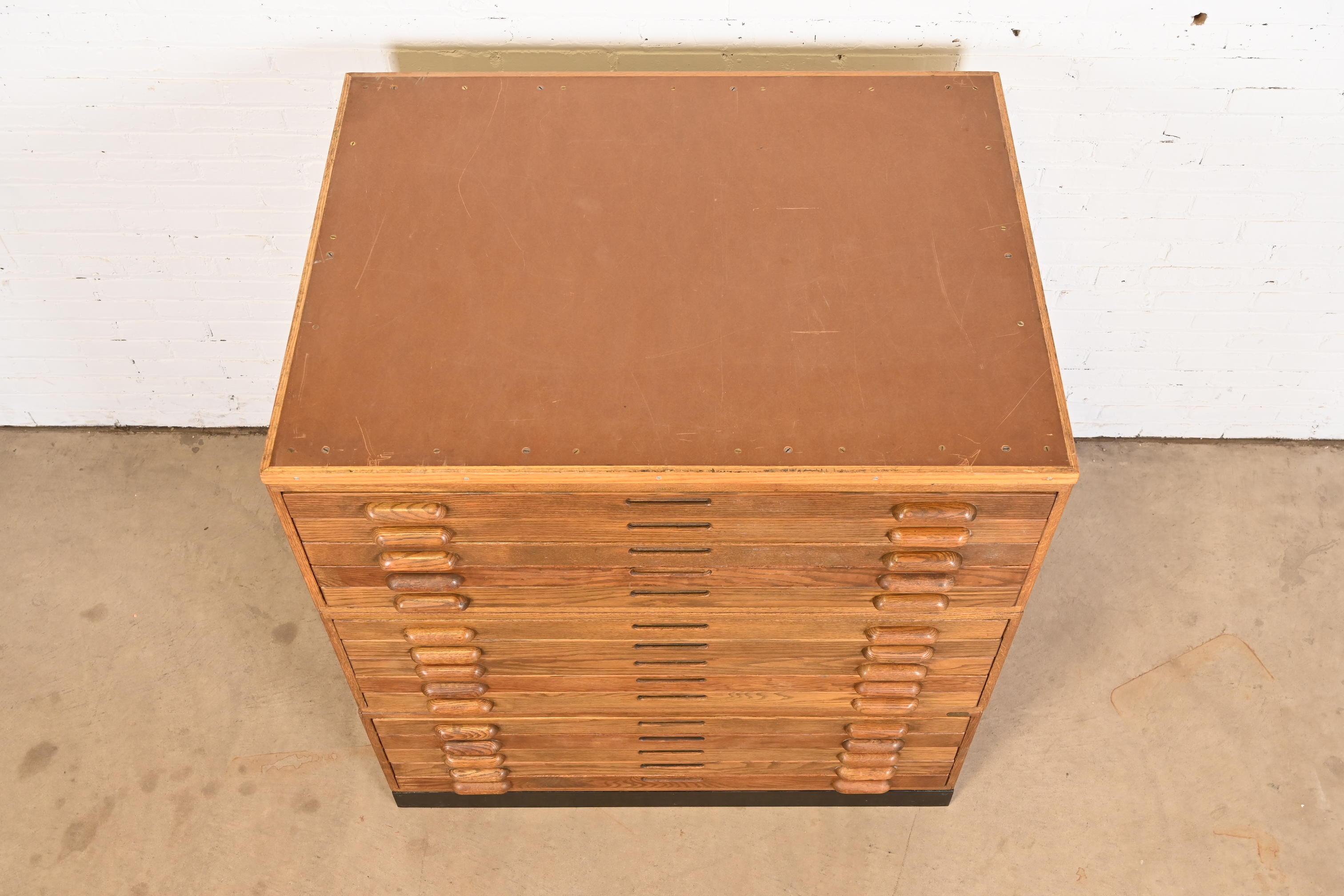 Arts & Crafts Oak 15-Drawer Architect's Blueprint Flat File Cabinet by Hamilton 3
