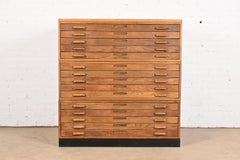 Arts & Crafts Oak 15-Drawer Architect's Blueprint Flat File Cabinet by Hamilton