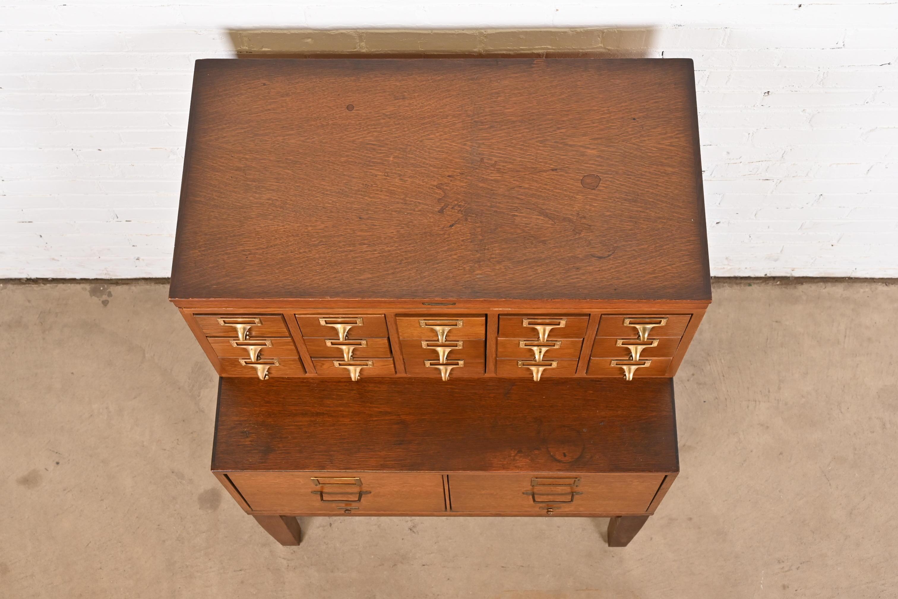 Arts & Crafts Oak 17-Drawer Card Catalog Filing Cabinet by Remington Rand 3