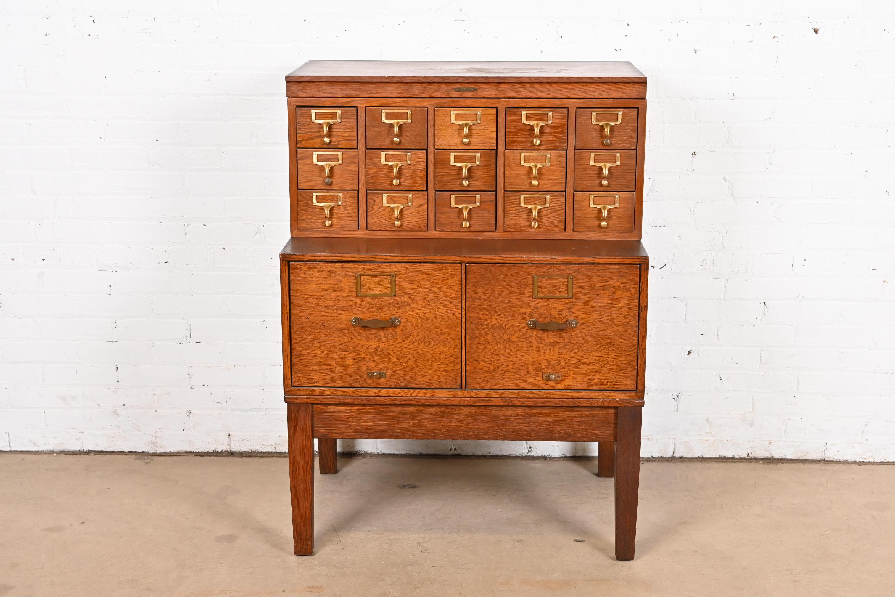 Arts and Crafts Arts & Crafts Oak 17-Drawer Card Catalog Filing Cabinet by Remington Rand