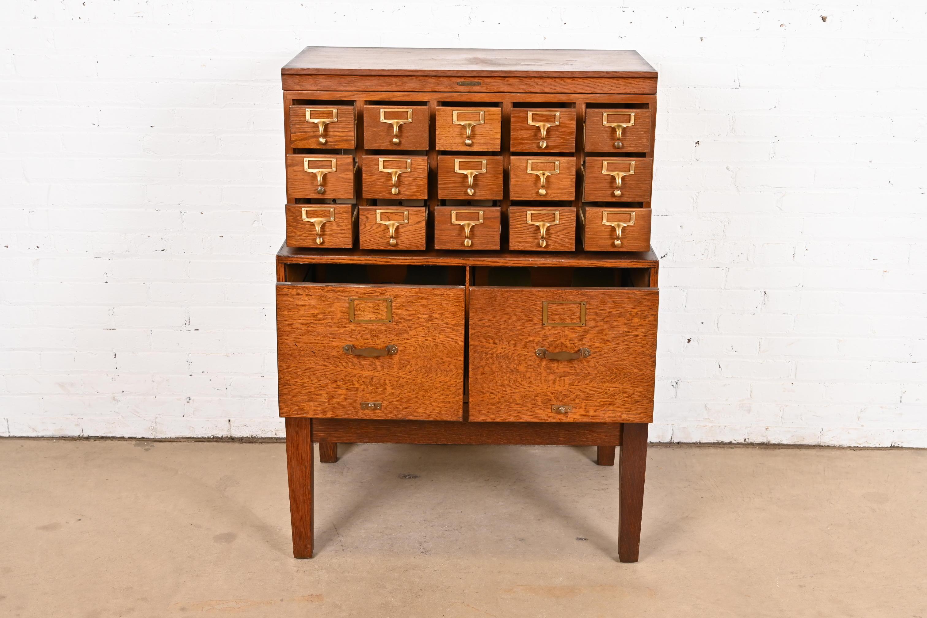 Mid-20th Century Arts & Crafts Oak 17-Drawer Card Catalog Filing Cabinet by Remington Rand