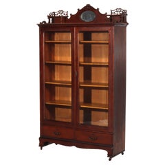 Arts & Crafts Oak 2-Door & 2-Drawer Bookcase With Cutout Gallery C1910