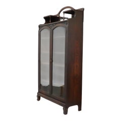 Arts & Crafts Oak 2-Door Bookcase With Mirrored Top C1910