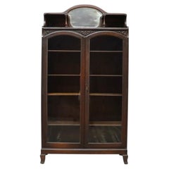 Arts & Crafts Oak 2-Door Bookcase With Mirrored Top C1910