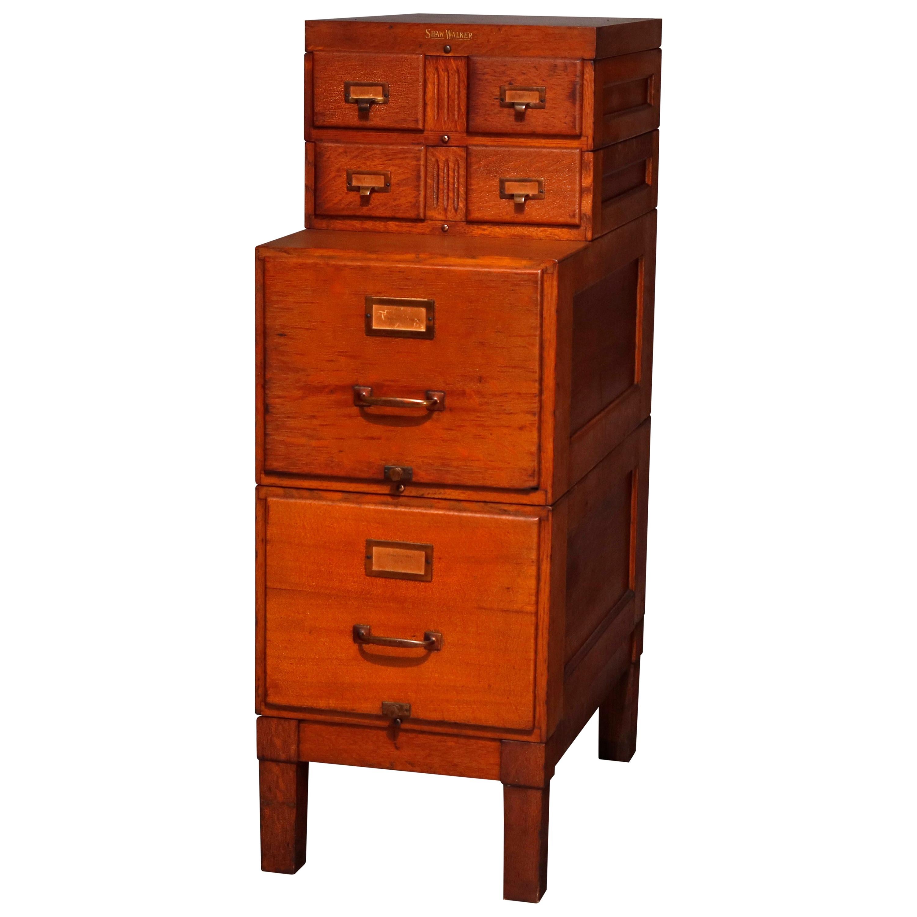 Arts & Crafts Oak 4-Section Stack Filing Cabinet by Shaw Walker, circa 1910