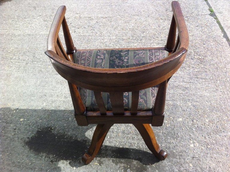 Arts and Crafts Oak Adjustable Height Swivel Office Chair, Industrial