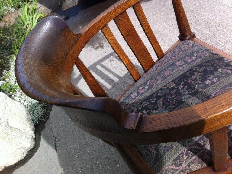 Arts and Crafts Oak Adjustable Height Swivel Office Chair, Industrial