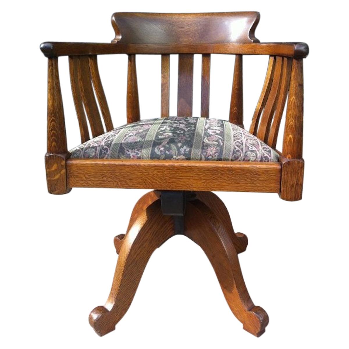 Arts & Crafts Oak Adjustable Height Swivel Office Chair, Industrial Mechanisms