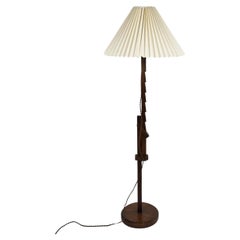 Art Deco Arts & Crafts oak adjustable ratchet floor lamp, France c. 1930s