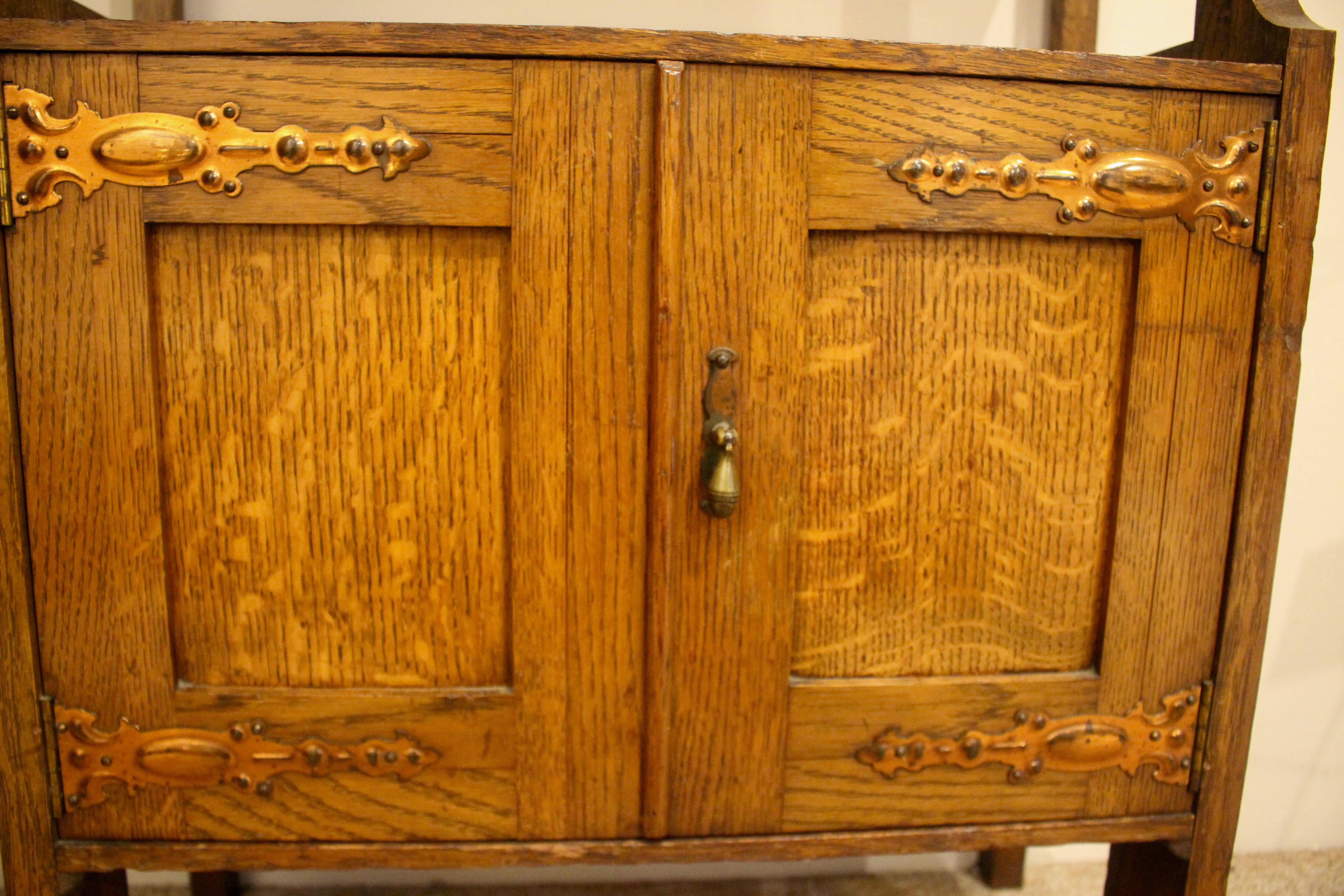 Early 20th Century Arts & Crafts Oak and Copper Bookcase Cabinet, circa 1910