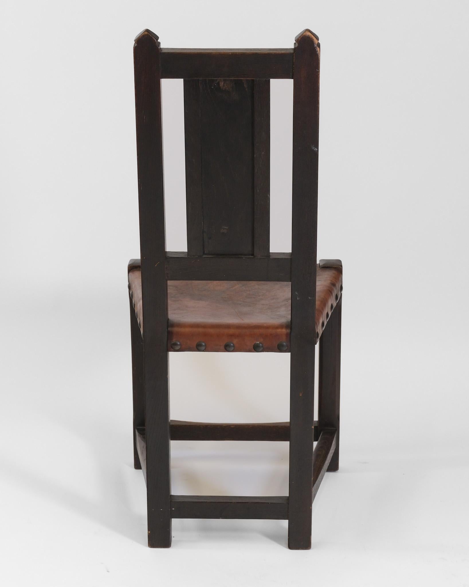 Arts & Crafts Oak And Leather Arrow Head Side Chair For Sale 3