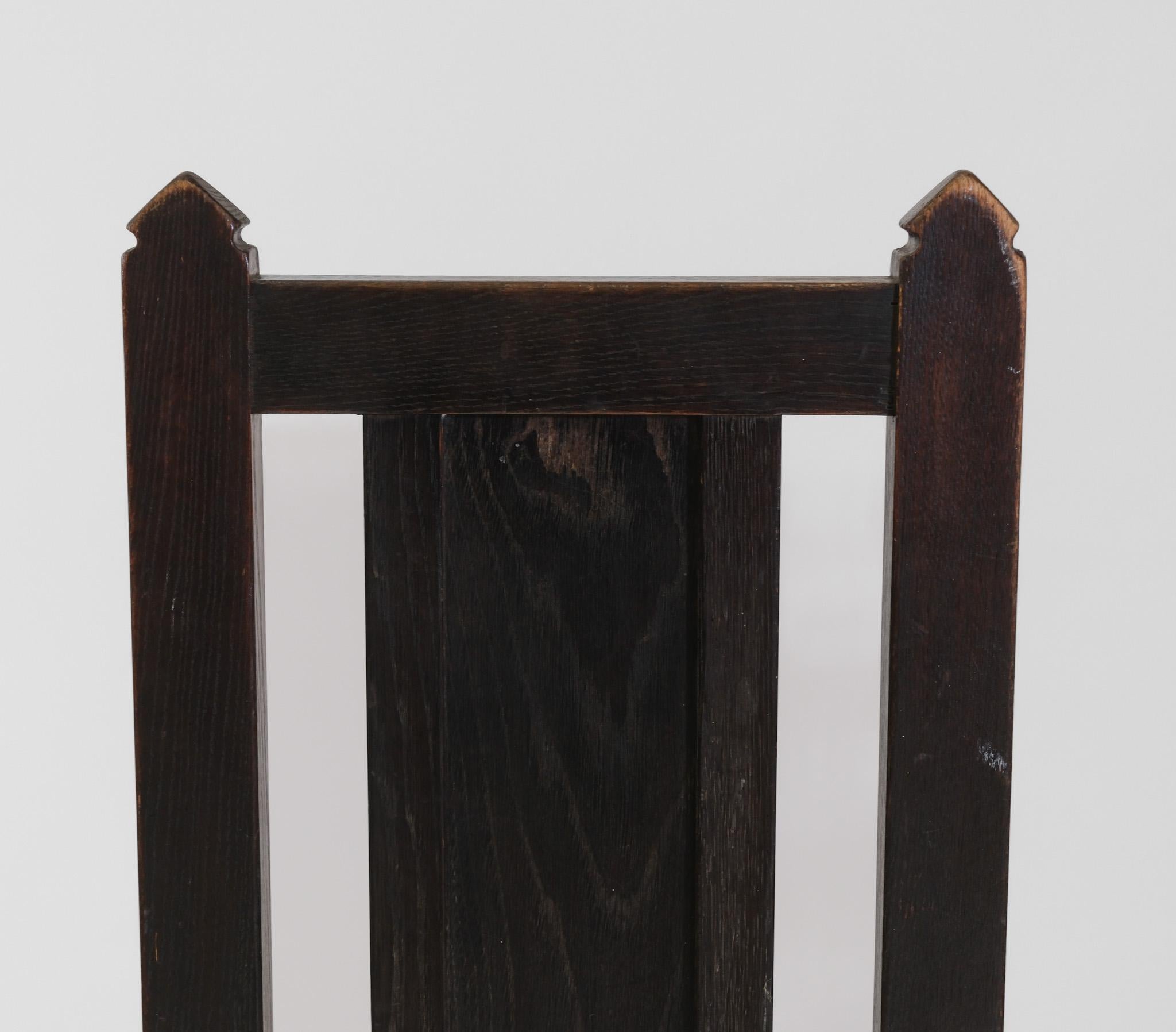 Arts & Crafts Oak And Leather Arrow Head Side Chair For Sale 4