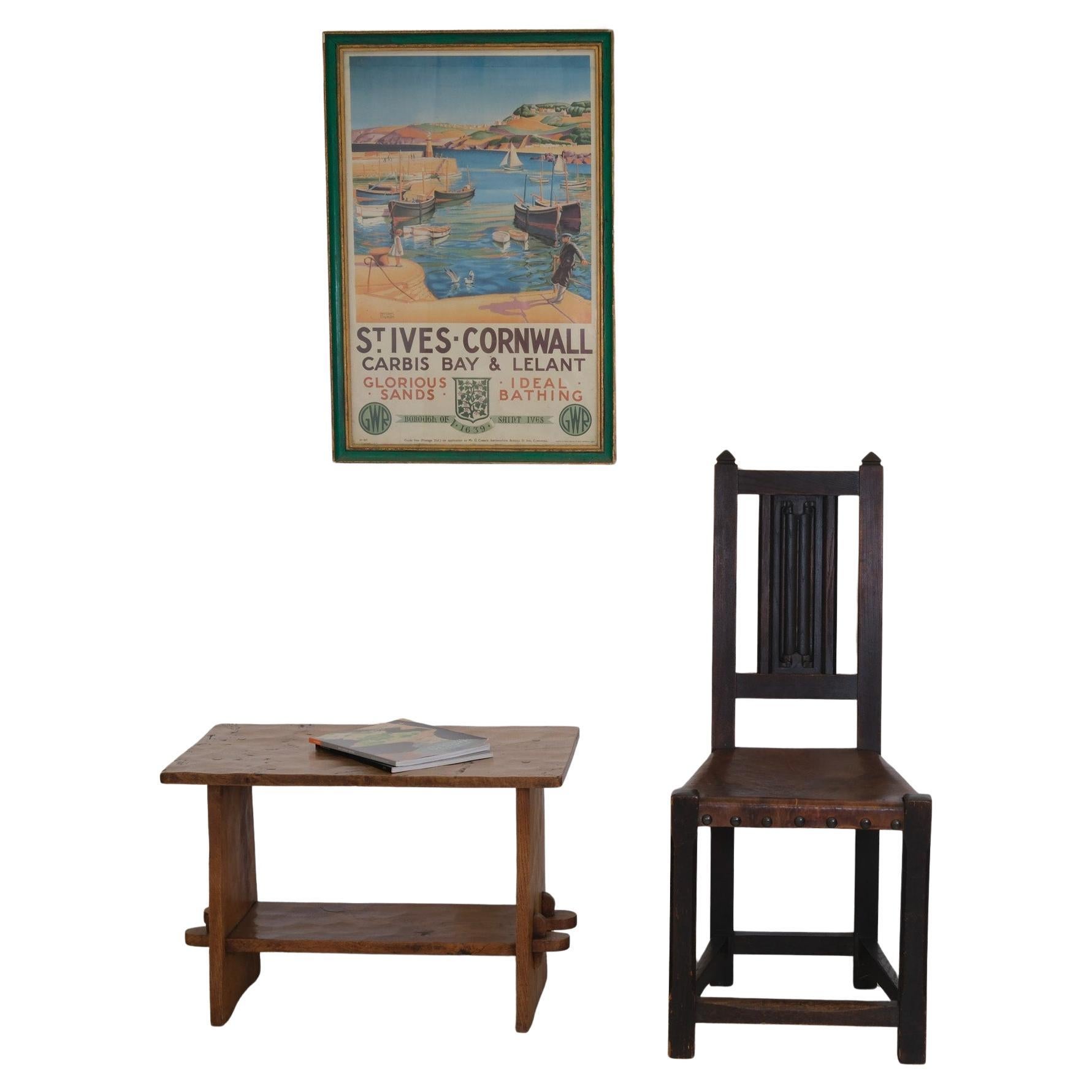 20th Century Arts & Crafts Oak And Leather Arrow Head Side Chair For Sale